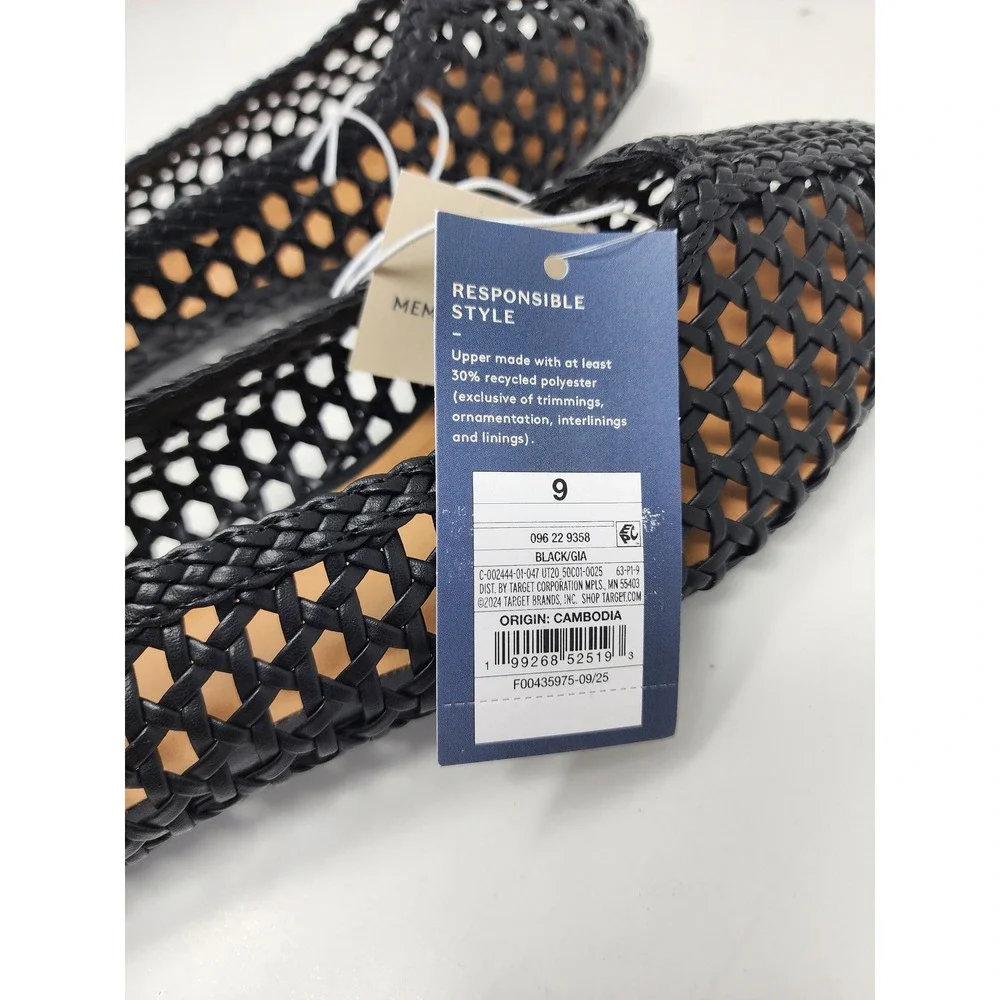 A New Day Womens Woven Pointed Toe Flats Black Faux Leather Casual Size 9
